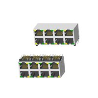 RJ45 5921 ; 2X4 ports ; With LED ; With metal shield . PCB Retaining Post: hollow(Type B）