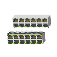 RJ45 5921 ; 2X6 ports ; With LED ; With metal shield . PCB Retaining Post: hollow(Type B)