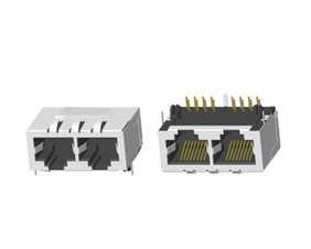 RJ45 5921 ; Double port ; Without LED ; With metal shield(EMI Fingers) . PCB Retaining Post: hollow(Type B)