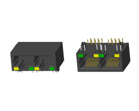 RJ45 5921 ; Double port ; With LED ; Without metal shield . PCB Retaining Post: hollow(Type B）