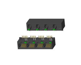 RJ45 5921 ; 1X4 ports ; With LED ; Without metal shield . PCB Retaining Post: hollow(Type B）